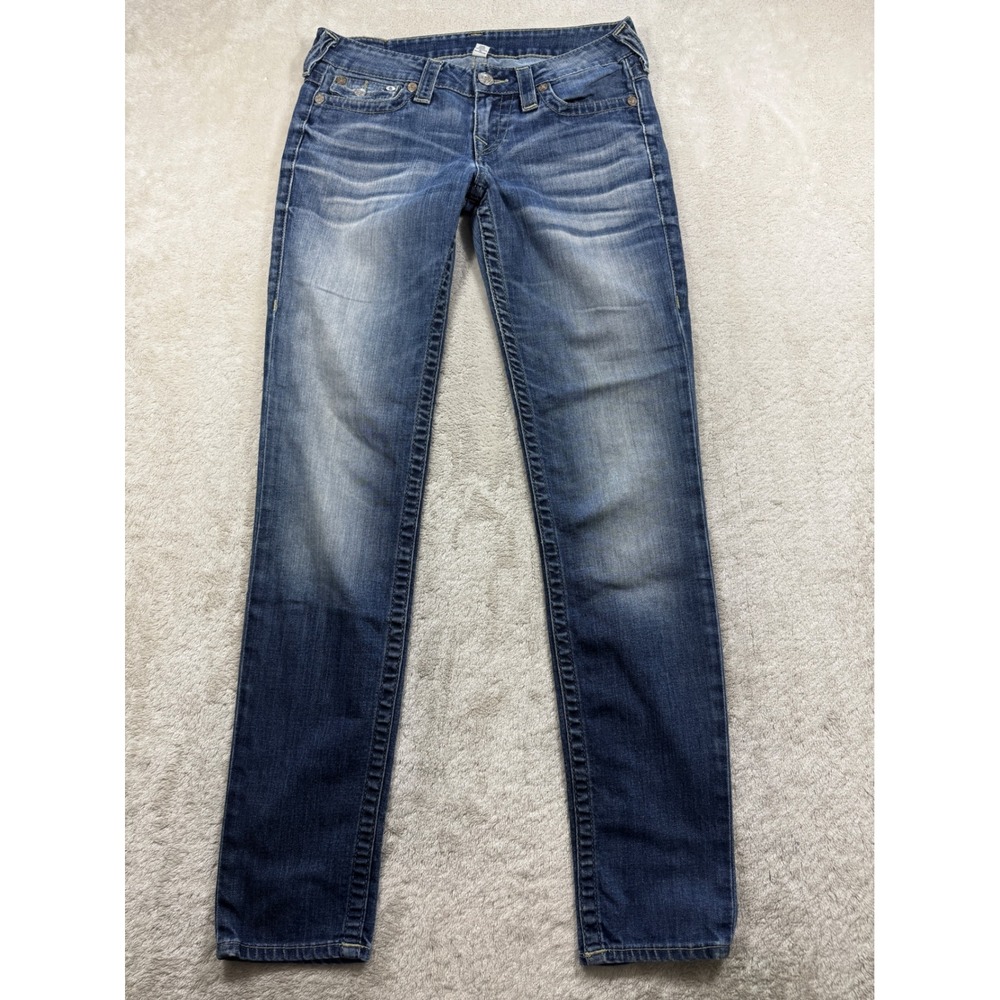 True Religion Womens Skinny Sierra Logo Blue Denim Jeans 28 Meas: 30x32